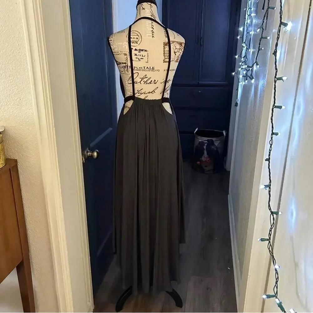 NWOT Free People Charcoal Open Harness Back Goddess Maxi Dress Size 2 - Picture 3 of 9